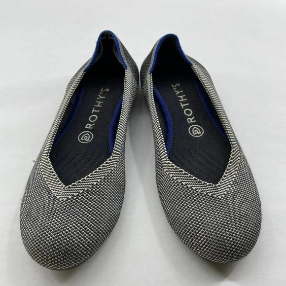 Rothy's The Flat Cloud Women's Sz 8 Blue White Grey Birdseye Round Toe Ballet - Picture 1 of 9